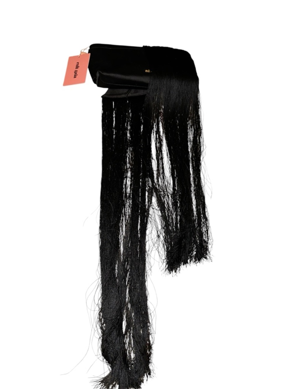 Cult Gaia Black Satin Fringe Bow Waist Belt - Picture 6 of 8